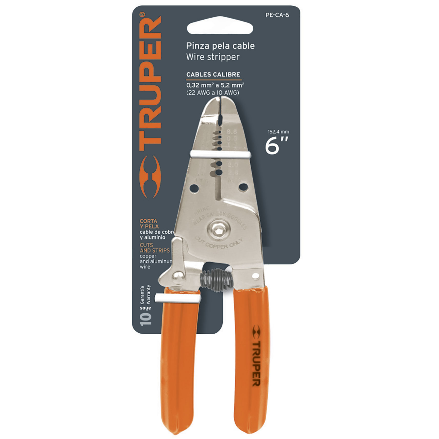 Venta de ALICATE PELACABLES 6 CALIBRES 22 A 10 AWG TRUPER
